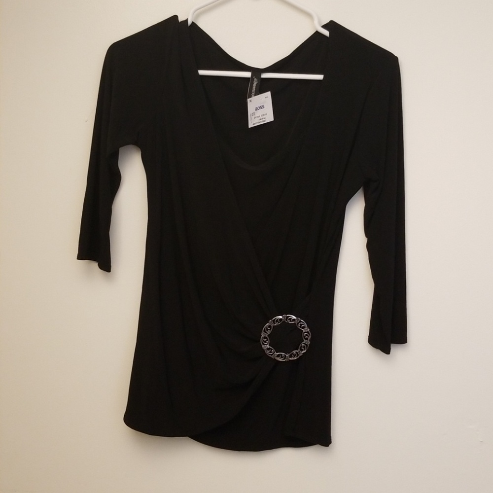 SALE! Black 3/4 sleeve blouse with cute decoration
